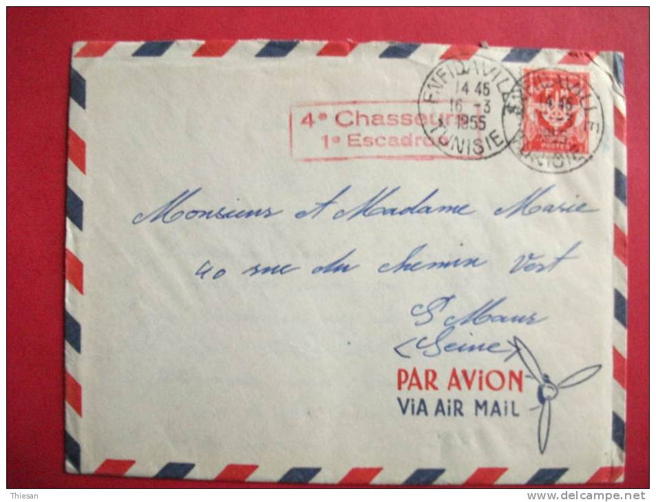 Tunisie Lettre Enfidaville 1955 ( Timbre FM 4ème Chasseurs ) Cover. - Brieven En Documenten