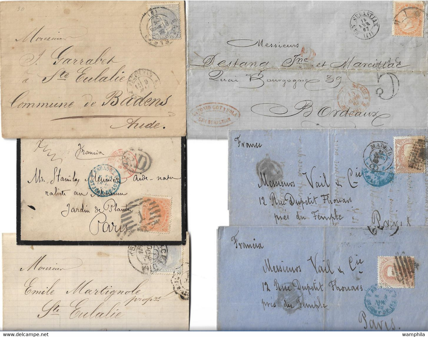 Lot De 6 Lettres D'Espagne Pour La France Entre 1867 Et 1881 Toutes Scannées - Lettres & Documents