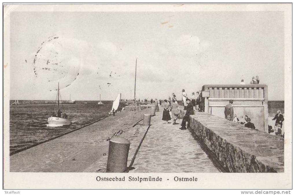 Ostseebad Stolpmünde Ostmole Belebt Segelboot 17.8.1939 Gelaufen Ustka Slupski - Pommern