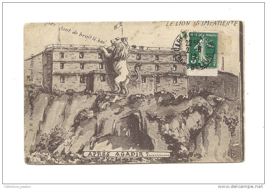 Cp, 90, Belfort, Le Lion S'impatiente, Voyagée 1912 - Belfort – Le Lion