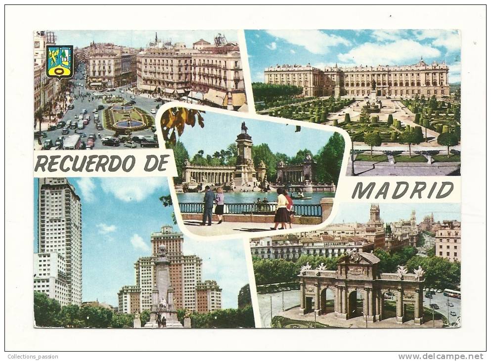 Cp, Espagne, Madrid, Multi-Vues, Voyagée 1962 - Madrid