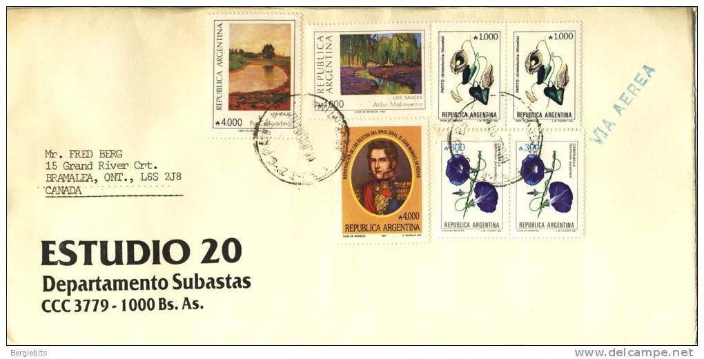 1991 Argentina Airmail Cover With 7 Nice Stamps, Paintings Etc. - Covers & Documents