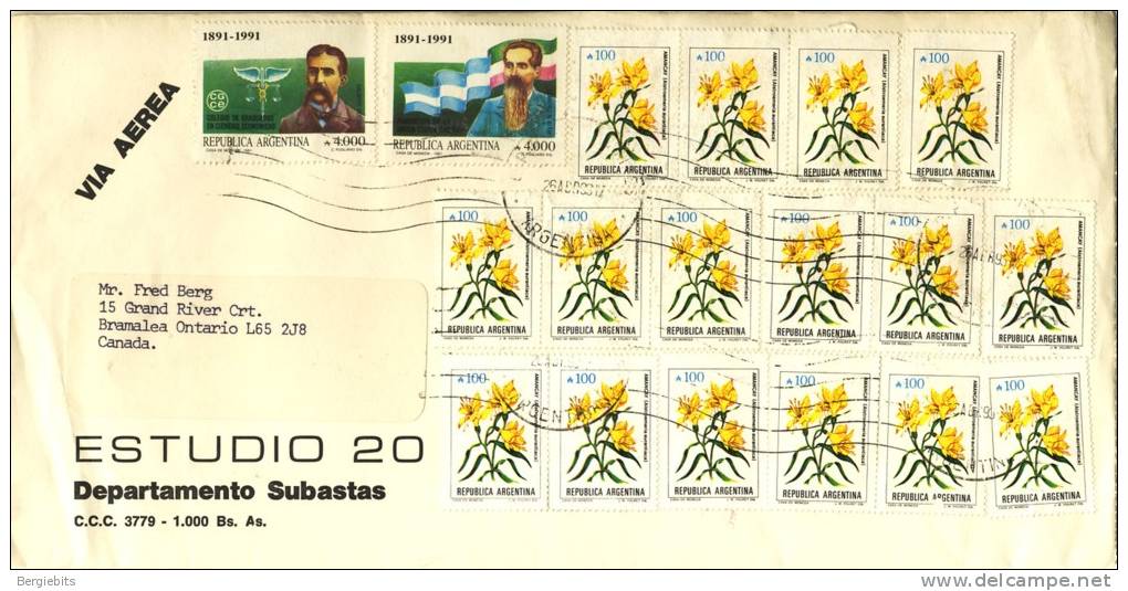 1991 Argentina Airmail Cover With 18 Nice Stamps, Scientists Etc. - Covers & Documents