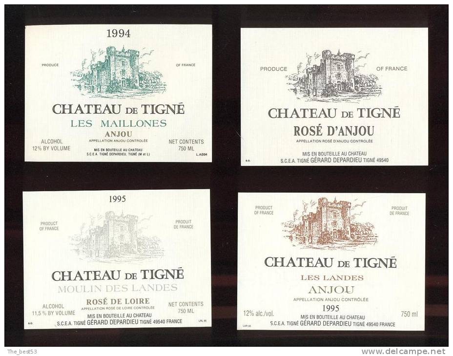 Lot De 5 étiquettes Vin D'Anjou - Chateau De Tigné -  Vignes De Gérard Depardieu  (49) - Collections, Lots & Séries