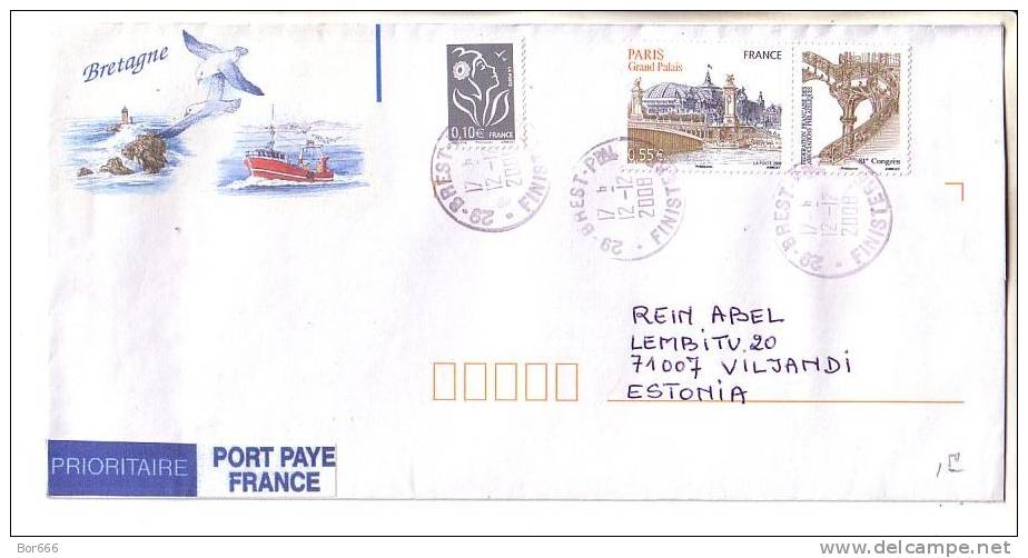 GOOD FRANCE Postal Cover To ESTONIA 2008 - Good Stamped: Paris; Marianne - Covers & Documents