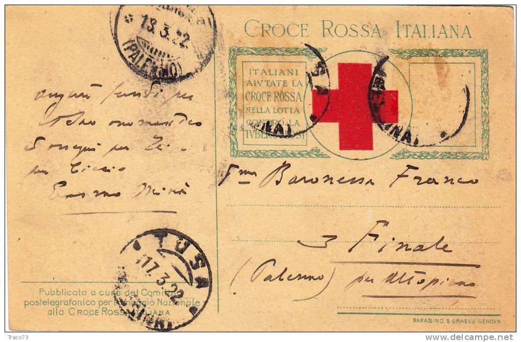 CROCE ROSSA ITALIANA  / Medaglia Di Benemerenza Serie 1/5 - Viaggiata 17.3.1922 - Rode Kruis