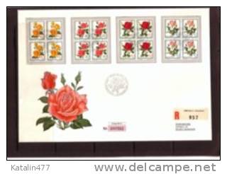 Switzerland, Pro Juventute, 1972,. Roses, In 4-er Blocks, Special Edition,numbered FDC,nr.302,auflage 800 - Brieven En Documenten