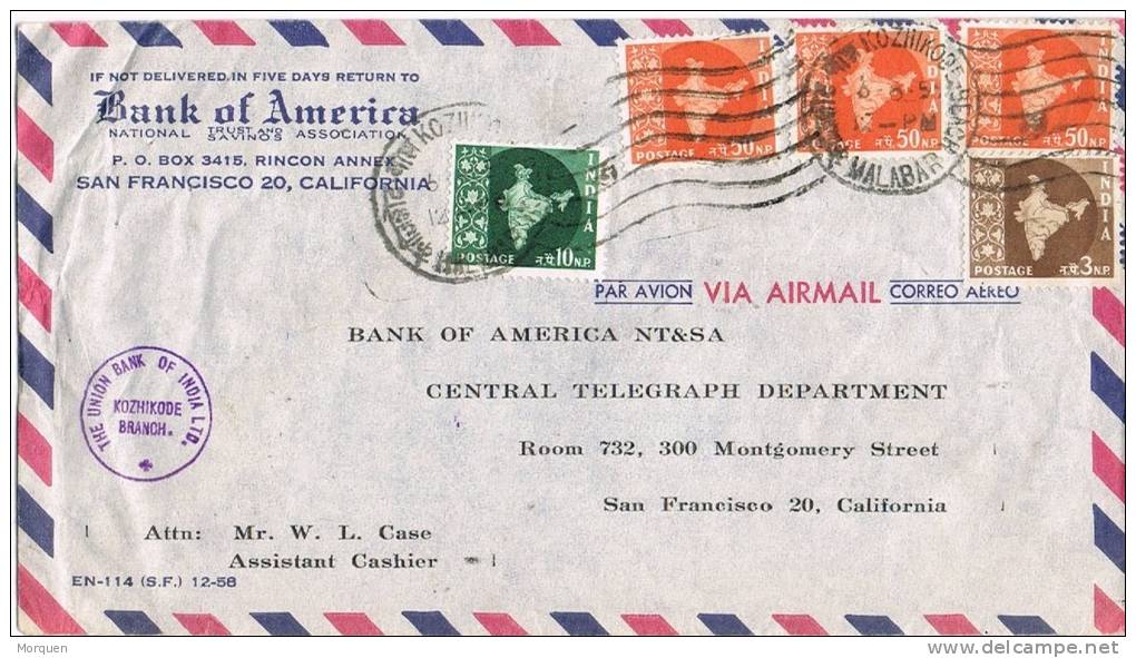 1527. Carta Aerea MALABAR (India) 1959 A Estados Unidos - Briefe U. Dokumente