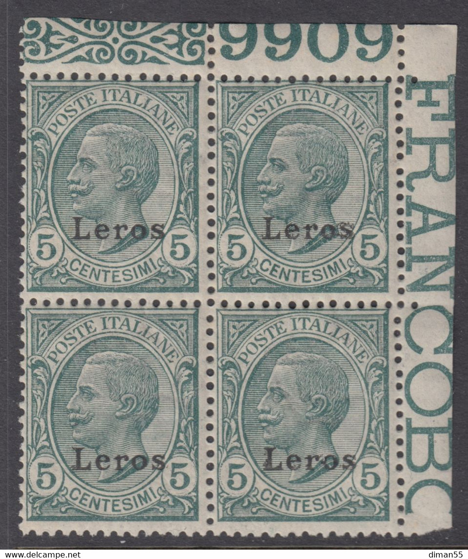 Egeo - Leros - N. 2 - Cv 100 Euro - QUARTINA Gomma Integra - MNH** - Egée (Lero)