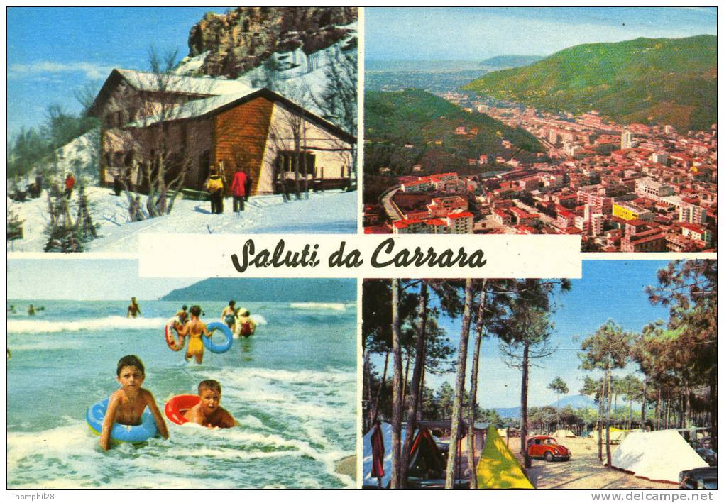 Saluti Da CARRARA - Viste Diverse / Carte Multivues (camping Avec Une Cox. Et Une Aronde) - Circulée En 1963 - Massa