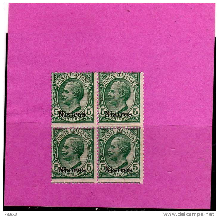 EGEO 1912 NISIRO 5 C MNH QUARTINA - Egée (Nisiro)