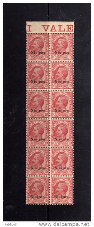 EGEO 1912 NISIRO 10 C MNH STRISCIA DI 12 OTTIMA CENTRATURA - Aegean (Nisiro)