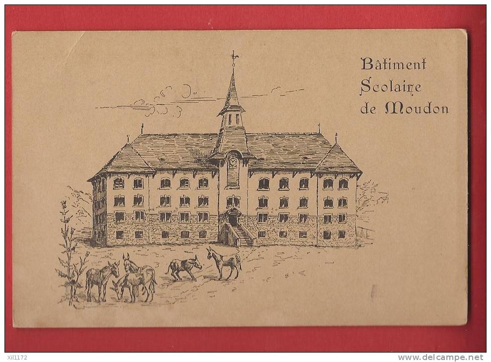 K678 Litho Dessin,Bâtiment Scolaire De Moudon, Non Circulé. RARE - Moudon