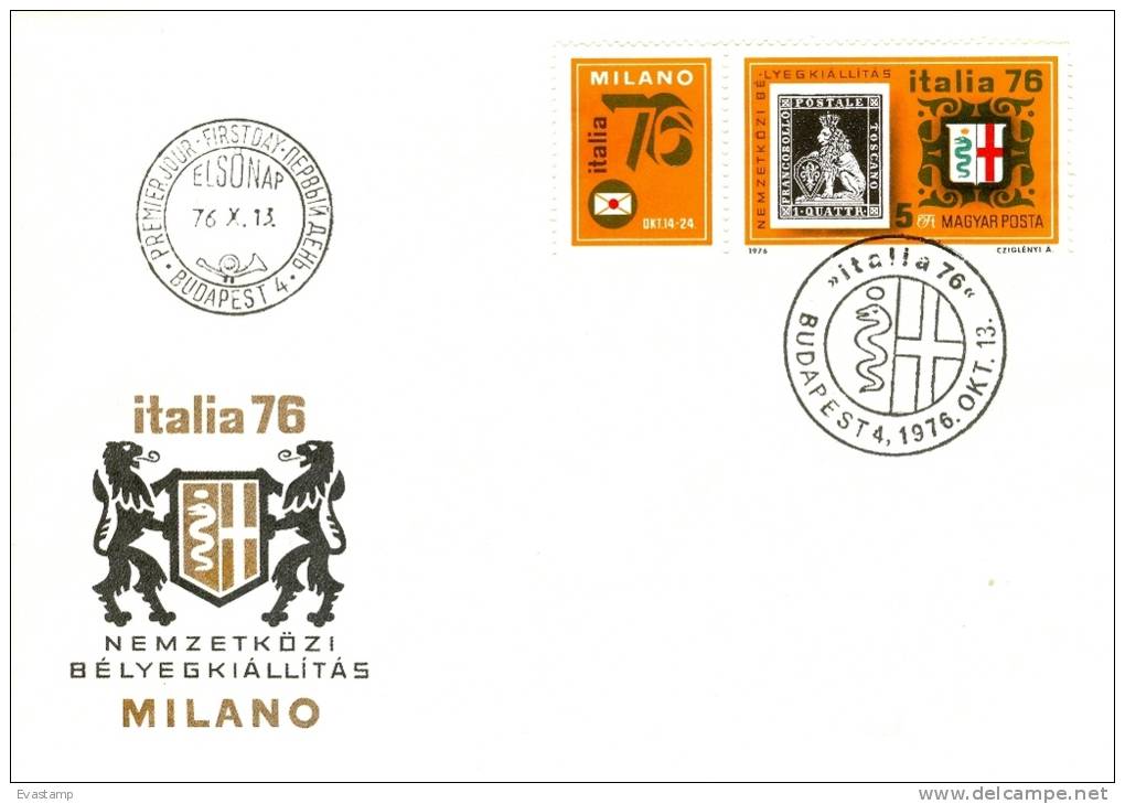 HUNGARY - 1976.FDC Strip - ITALIA,Intl.Philatelic Exhibition,Milan - FDC