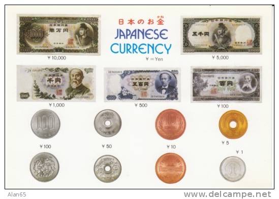 Japan, Coin Money On C1990s Vintage Postcard - Coins (pictures)