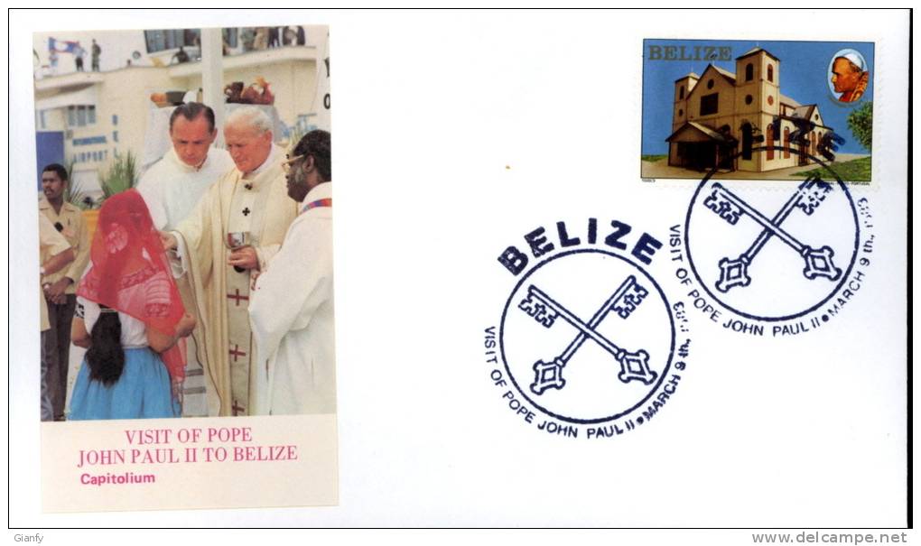 VIAGGIO PAPA G PAOLO II BELIZE 1983 FDC CAPITOLIUM - Belize (1973-...)