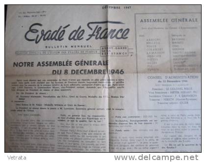 Évadé De France, Décembre 1947 (Union Des Évadés De France) 1 Feuillet - Autres & Non Classés