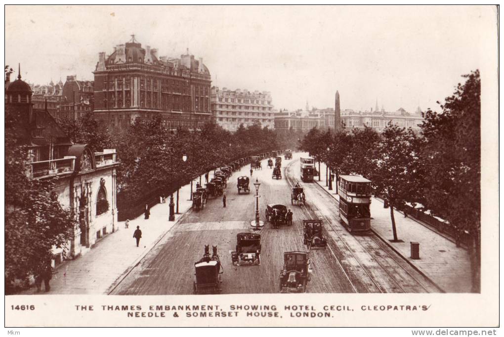 Embankment ,Showing Hotel Cecil,Cleopatra´s Needle & Somersethouse - River Thames