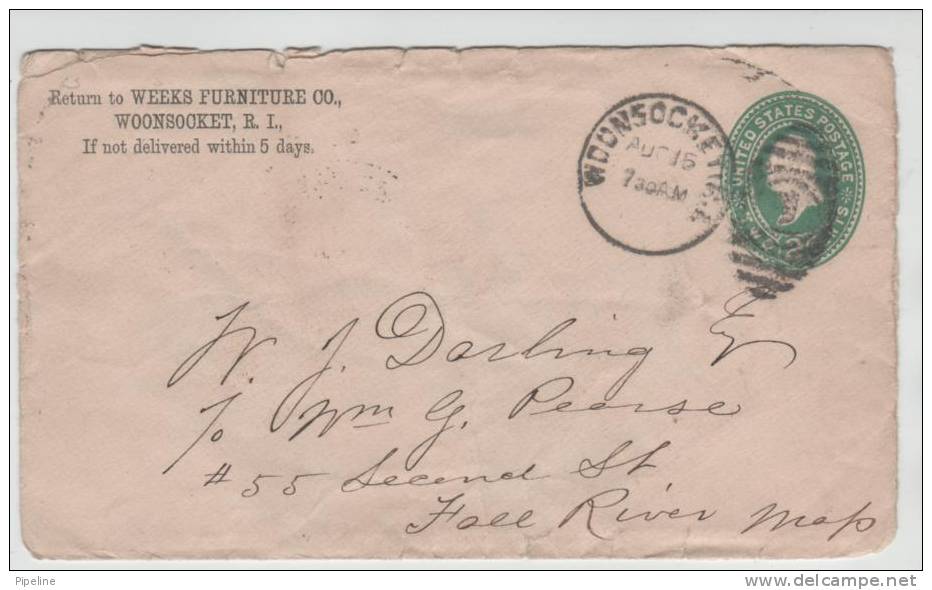 USA Cover Postal Stationery Woonsocket R. I. Sent To Fall River MASS.15-8-1891 - ...-1900