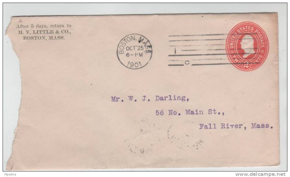 USA Cover Postal Stationery Boston MASS. Sent To Fall River MASS.25-10-1901 - 1901-20