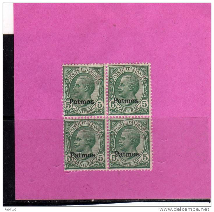 EGEO 1912 PATMO 5 C MNH QUARTINA - Egeo (Patmo)