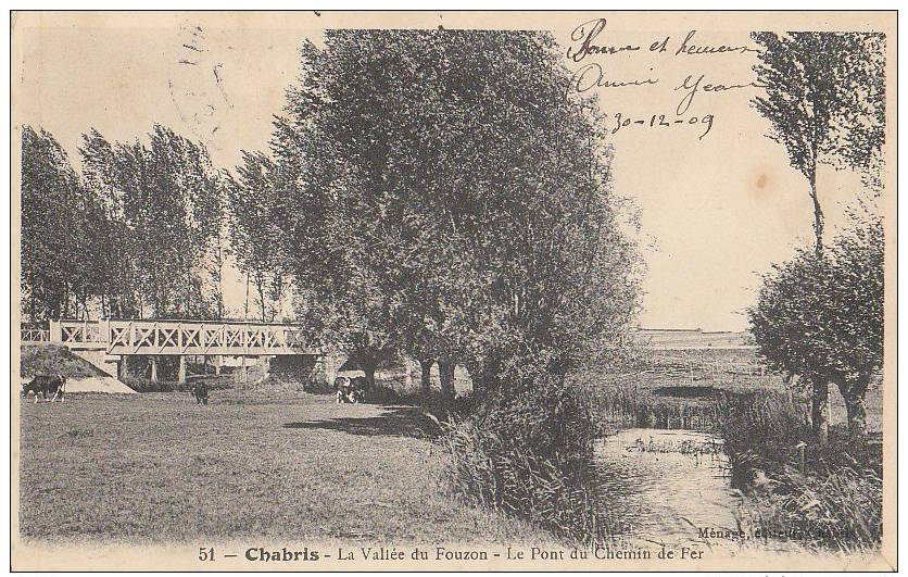 36 CHABRIS  Beau Paysage  VALLEE Du FOUZON  VACHES Au Paturage Et PONT Du Chemin De Fer 1909 - Autres & Non Classés