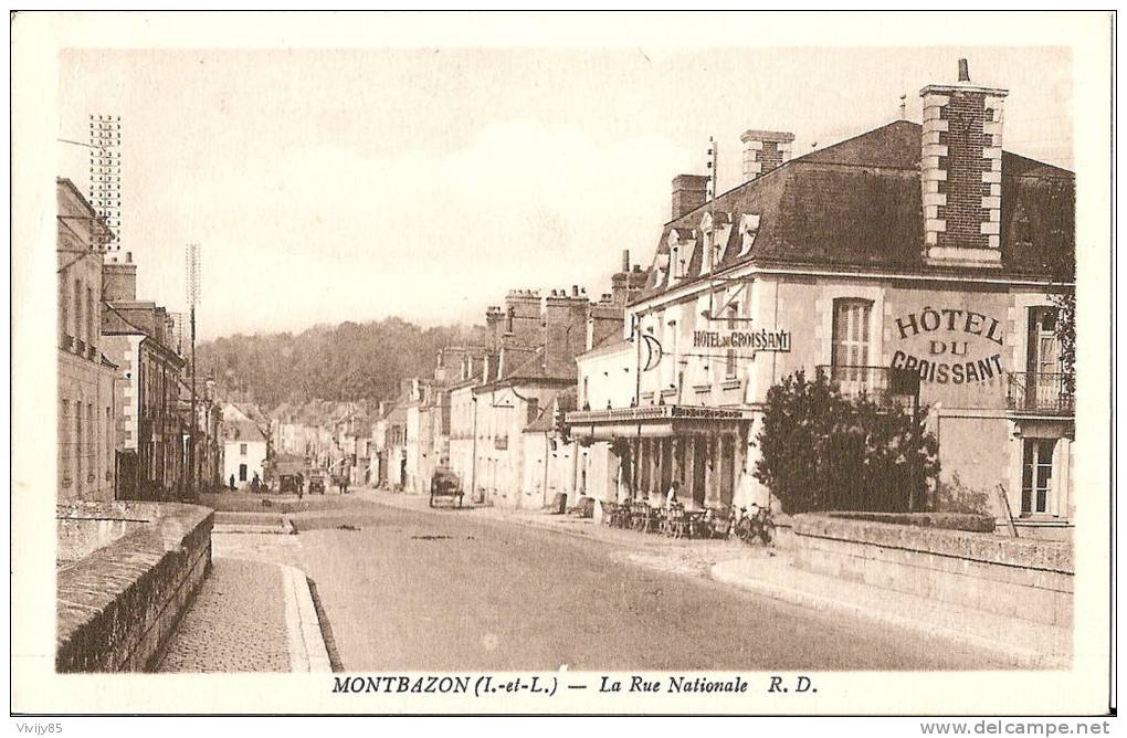 37 - MONTBAZON - T.Belle Légèrement Animée De La Rue Narionale .( Hôtel Du Croissant ) - Montbazon
