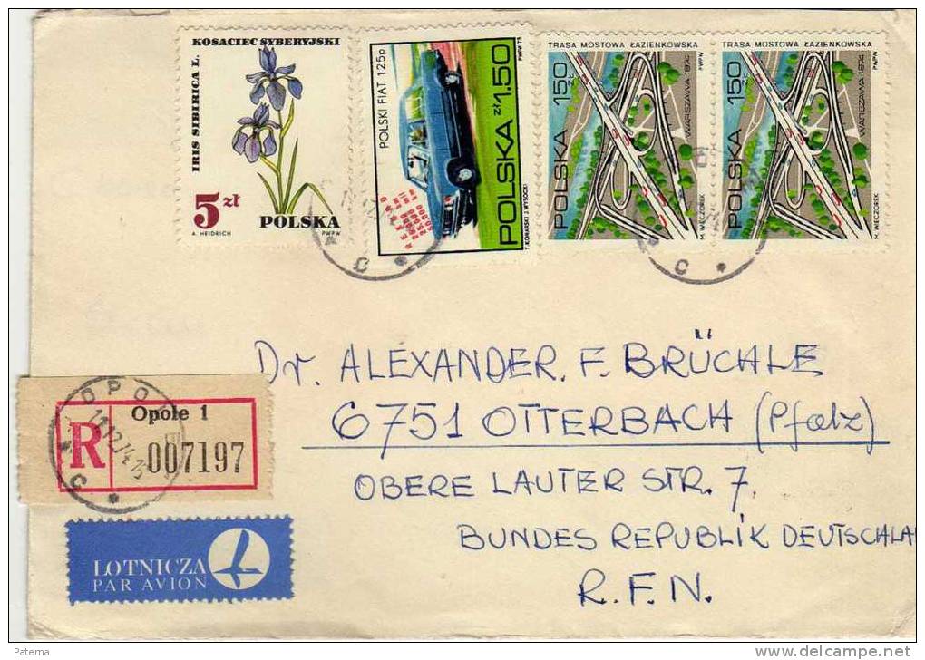 Carta Certificada, Aérea, Opole 1974  , Polonia , Cover - Briefe U. Dokumente