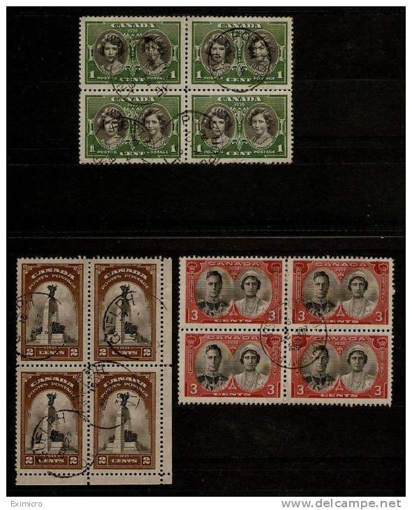 CANADA 1939 ROYAL VISIT SET IN VERY FINE USED BLOCKS OF 4 SG 372/374 Cat £9 - OFFERED AT A MUCH REDUCED STARTING PRICE!! - Blocks & Sheetlets