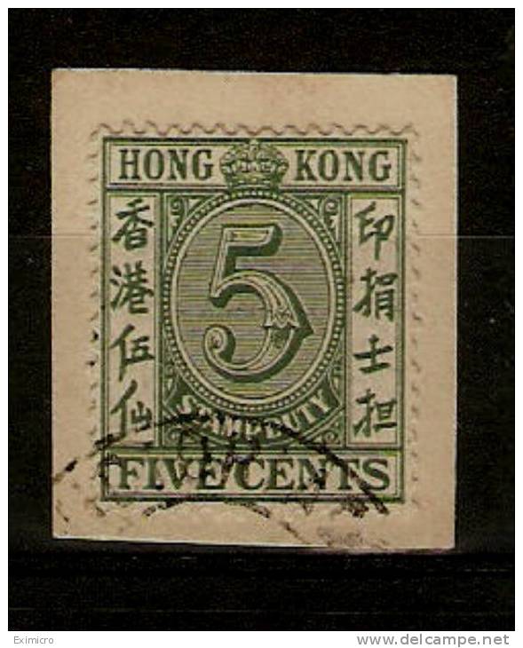 HONG KONG 1938 5c POSTAL FISCAL SG F12 FINE USED TIED TO PIECE Cat £17 - Timbres Fiscaux-postaux