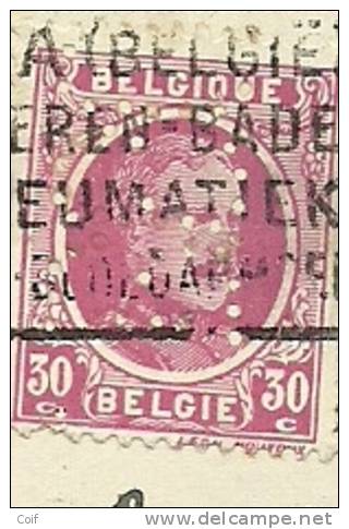 200 Op Kaart Met Firmaperforatie (perfin) BBC Van BELGIAN BENZINE COMPANY Te BRUXELLES - 1909-34