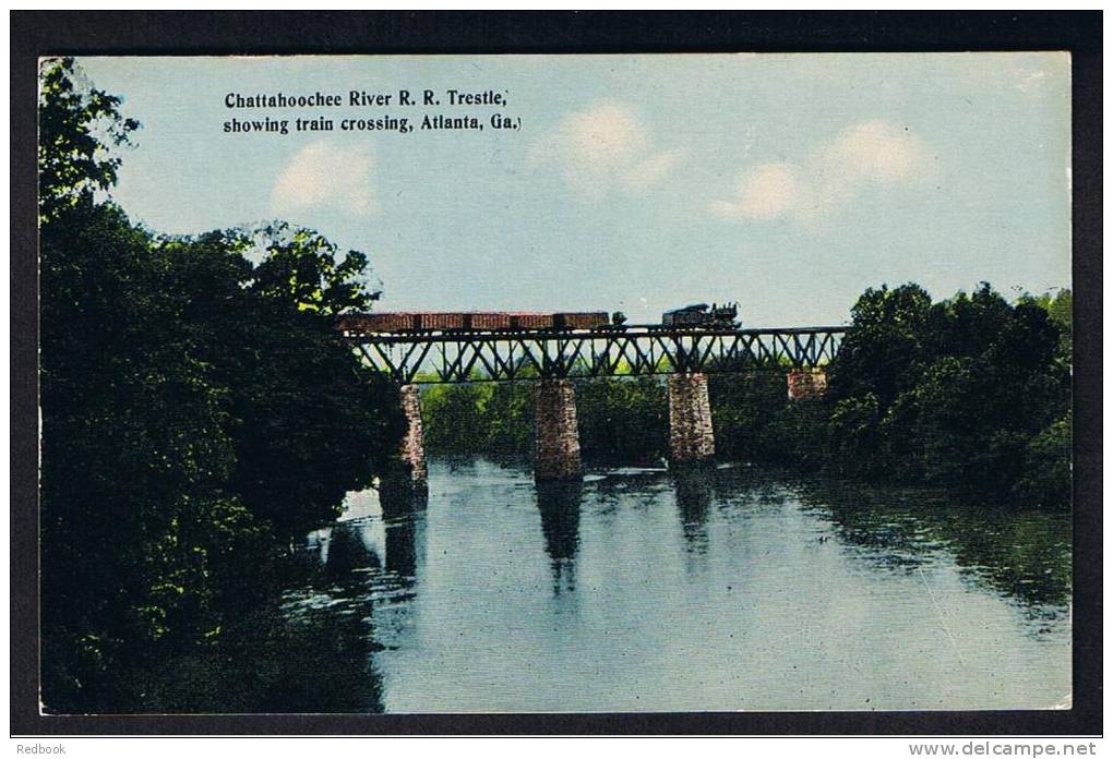 RB 789 - Early Postcard Chattahoochee River Railroad Trestle Bridge &amp; Steam Train Atlanta Georgia USA - Atlanta