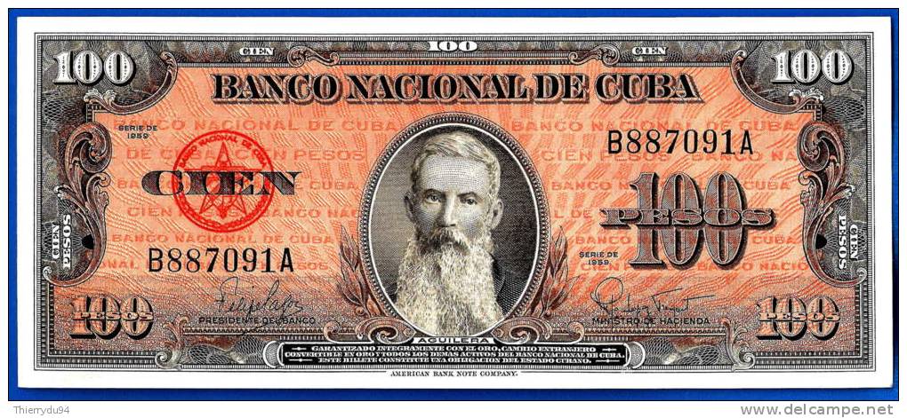 Cuba 100 Pesos 1959 Neuf UNC Aguilera Peso Centavos Kuba Paypal Skrill OK - Cuba