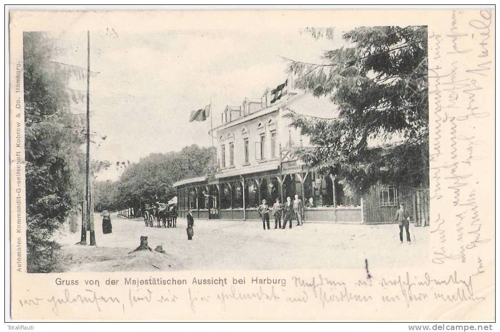 Bahnpost HAMBURG - CUXHAVEN 1901 Nachsendung Auf Ansichtskarte HH Harburg Majestätische Aussicht Pferde Wagen Belebt - Harburg