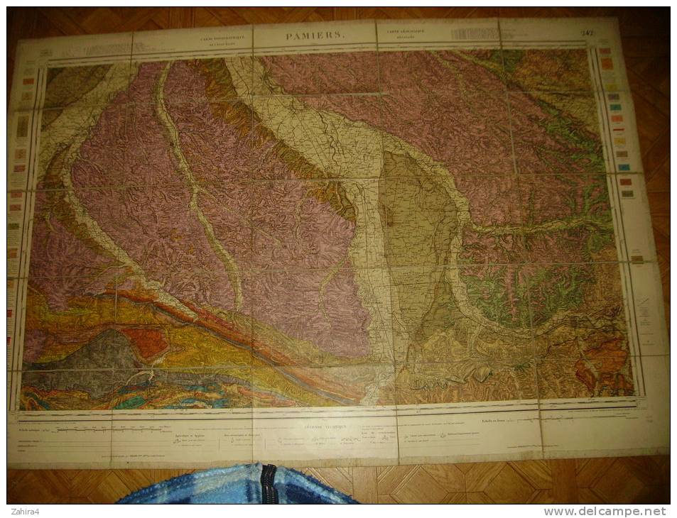 Pamiers  -    242 - Echelle Métrique  1/80000 En Lieues - Juin 1908   -  915 X 635  -  Toilée - - Topographische Karten