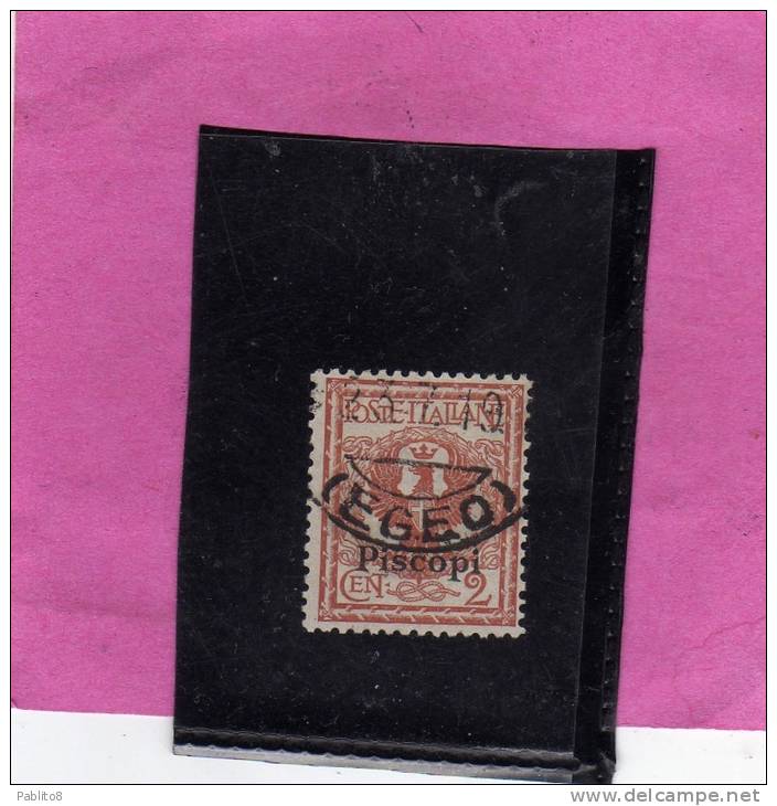 COLONIE ITALIANE EGEO 1912 PISCOPI SOPRASTAMPATO D'ITALIA ITALY OVERPRINTED CENT. 2 CENTESIMI USATO USED OBLITERE' - Aegean (Piscopi)