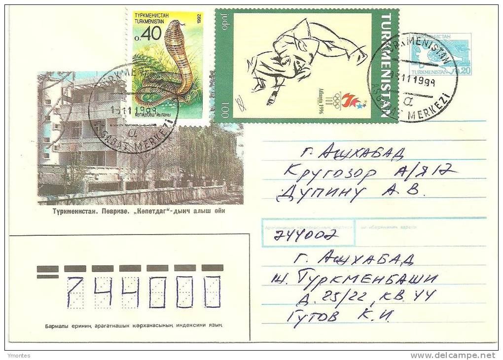 Cover Turkmenistan 1998 ( Snake And Atlanta 96 Stamps) - Turkmenistán