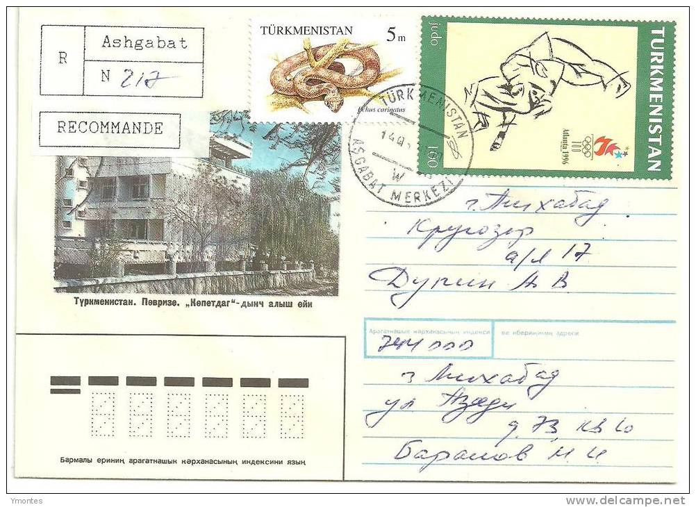 Registered Cover Turkmenistan 1998 ( Snake And Atlanta 96 Stamps) - Turkmenistán