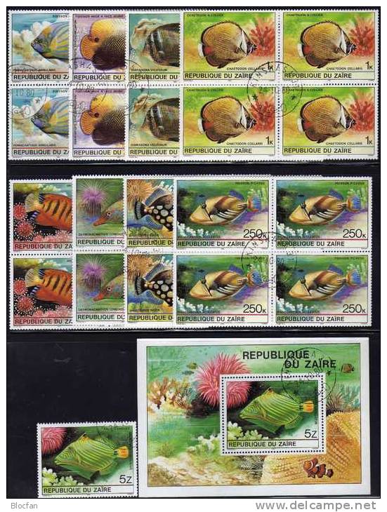 WWF Naturschutz 1980 Tropische Fische Zaire 664/1 VB, 672 Plus Block 38 O 26€ Zebrasoma Balistapus Fish Sheet Of Kongo - Verzamelingen