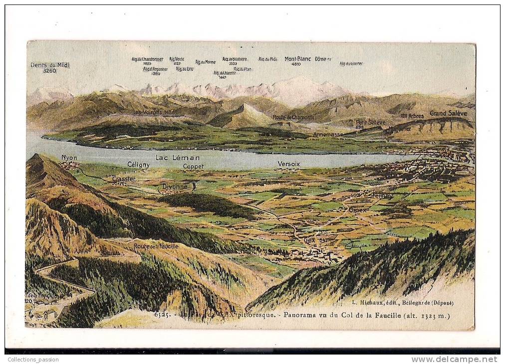 CP, Carte Géo, 01 Ain, Panorama Vu Du Col De La Faucille 1323m, 1932, Voyagée - Carte Geografiche