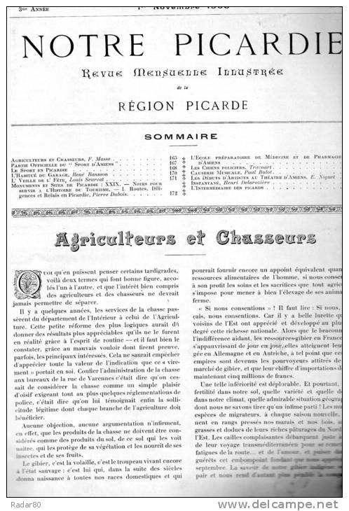 Notre Picardie 3ème Année.n° 29.1er Novembre 1908.(sommaire En Photo).routes,diligences Et Relais En Picardie. - Picardie - Nord-Pas-de-Calais