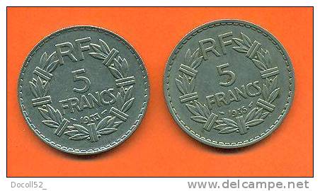 Lot De 2 Monnaie De 5 Francs Lavrillier Nickel 1933 Et 1935 - Autres & Non Classés