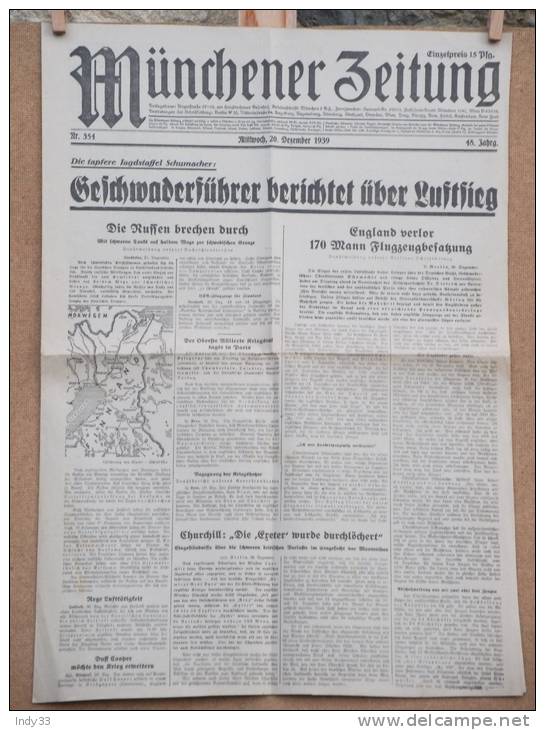 - ALLEMAGNE . MÜNCHENER ZEITUNG . N°354  20/12/1939 - Andere & Zonder Classificatie