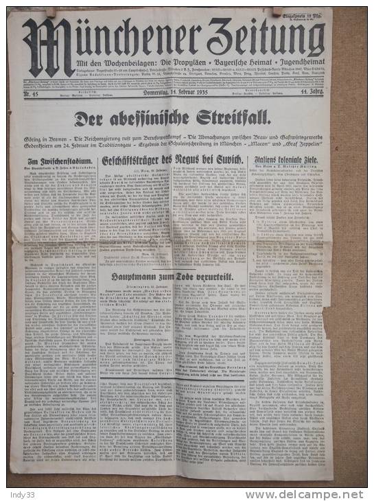 - ALLEMAGNE . MÜNCHEN ZEITUNG . N°45 14/2/1935 . - Sonstige & Ohne Zuordnung