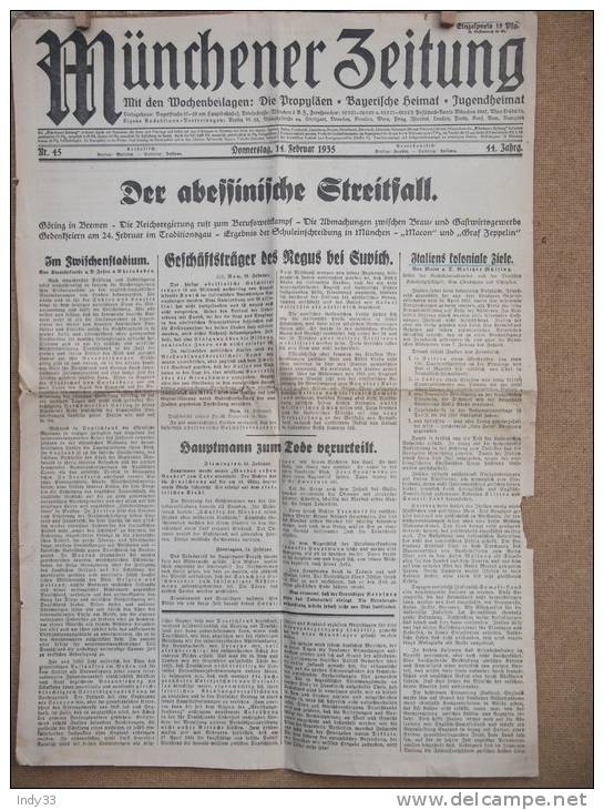 - ALLEMAGNE . MÜNCHEN ZEITUNG . N°45 14/2/1935 . - Andere & Zonder Classificatie