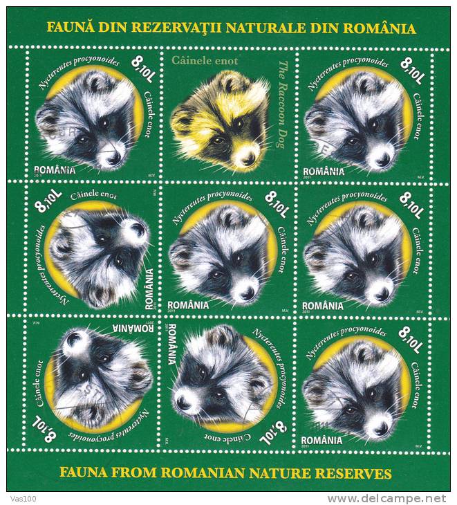 BIRDS,CHIENS  2011 USED  4X MINISHEET 8 STAMPS + LABELS ROMANIA. - Oblitérés