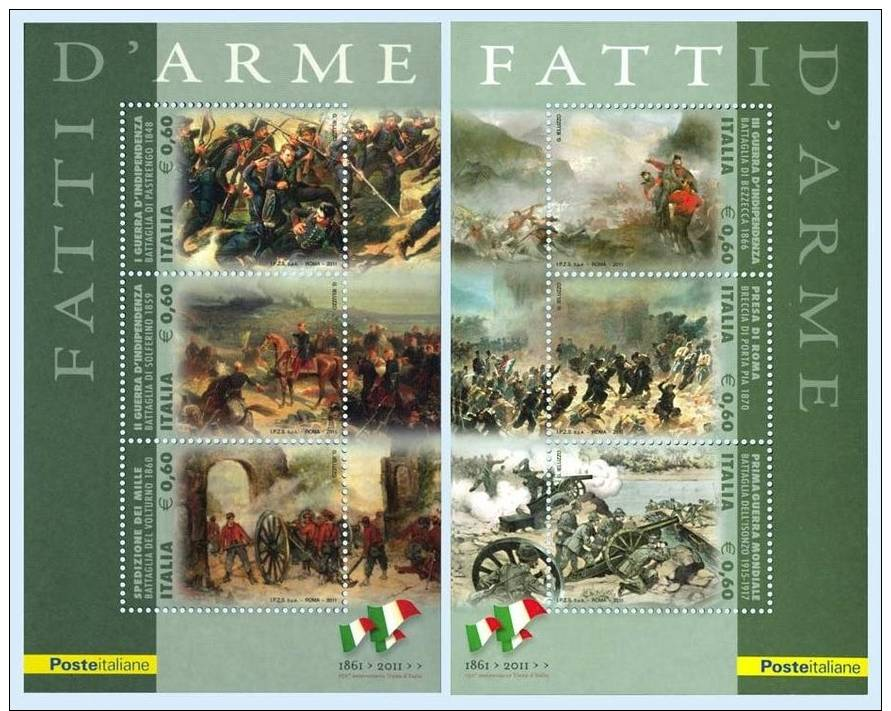 Italia 2011 - “Fatti D’arme”, Set Di 2 Foglietti Celebrativi Del 150° Anniversario Dell’Unità D’Italia (MNH/**) - 2011-20:  Nuovi