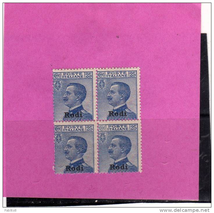 EGEO 1912 RODI 25 C MNH QUARTINA - Egeo (Rodi)