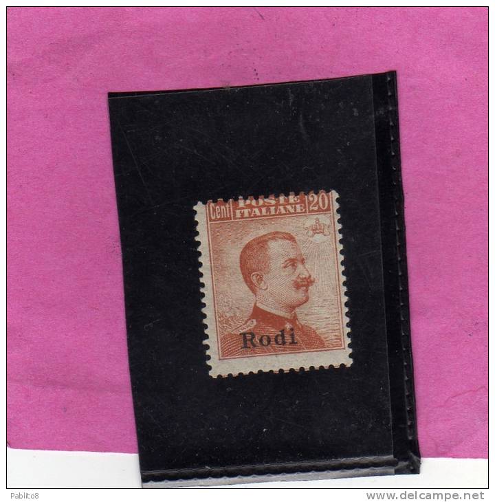 COLONIE ITALIANE EGEO 1917 RODI SOPRASTAMPATO D'ITALIA ITALY OVERPRINTED CENT. 20 NO FILIGRANA UNWATERMARK MNH - Egeo (Rodi)