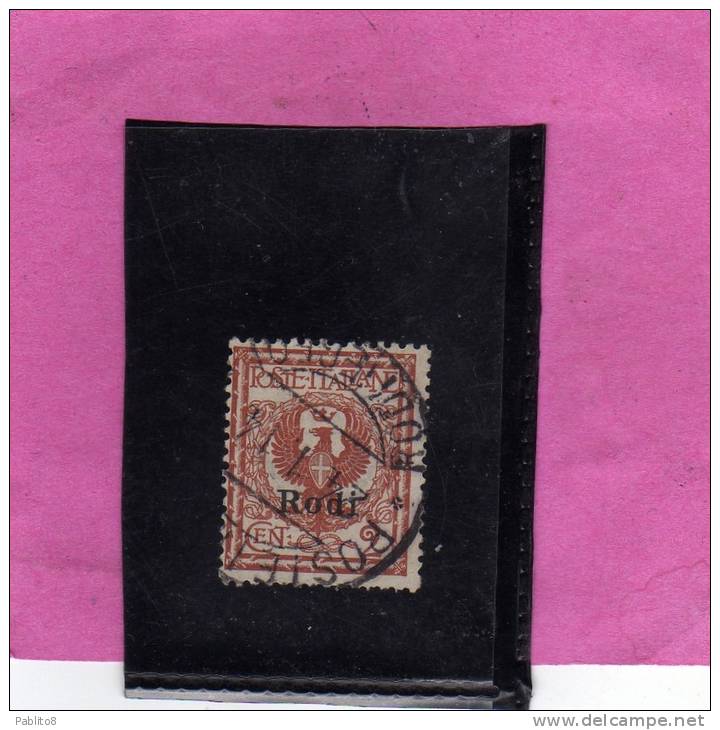 COLONIE ITALIANE EGEO 1912 RODI SOPRASTAMPATO D´ITALIA ITALY OVERPRINTED CENT. 2 CENTESIMI USATO USED OBLITERE' - Egeo (Rodi)